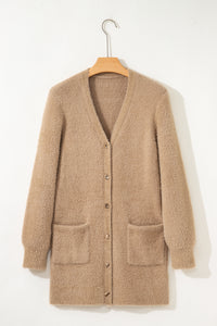 KaleaBoutique Comfortable Fuzzy Buttoned Front Midi Solid Cardigan - KaleaBoutique.com