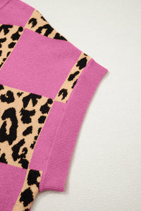 KaleaBoutique Comfortable Leopard Checkerboard Short Sleeve Knit Sweater - KaleaBoutique.com