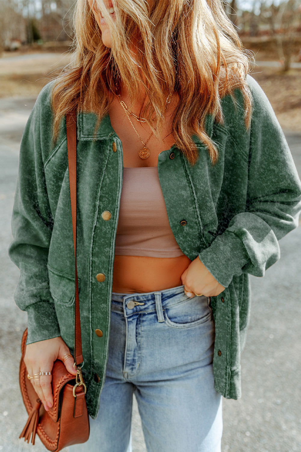 Vintage Washed Flap Pocket Button Shacket - KaleaBoutique.com