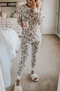 KaleaBoutique Stylish Holly Print Thermal Pullover Pants Lounge Set - KaleaBoutique.com