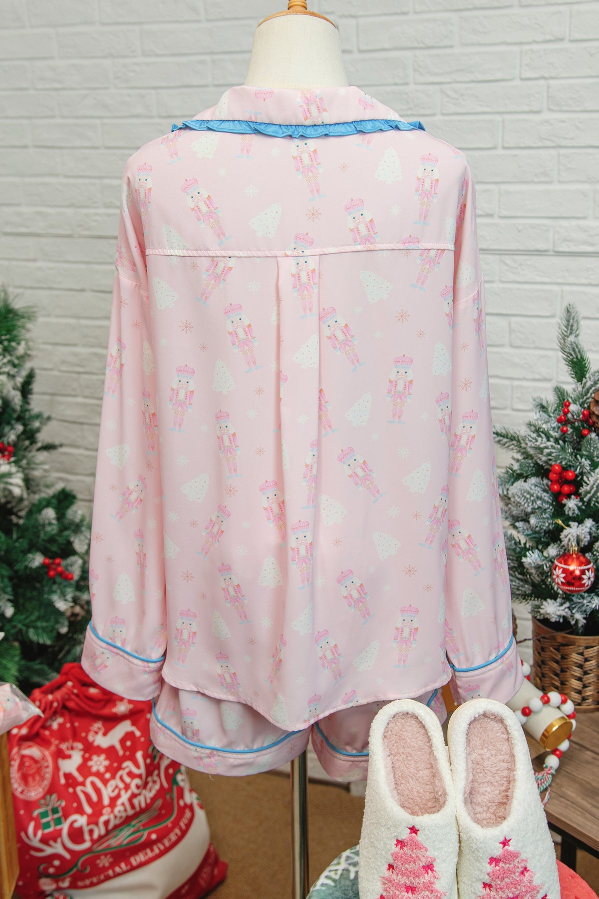 KaleaBoutique Stylish Bow Tie Front Christmas Nutcracker Long Sleeve Shirt Shorts Pajama Set - KaleaBoutique.com