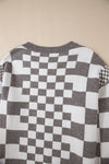 KaleaBoutique Checkered Print Drop Shoulder Round Neck Sweater - KaleaBoutique.com