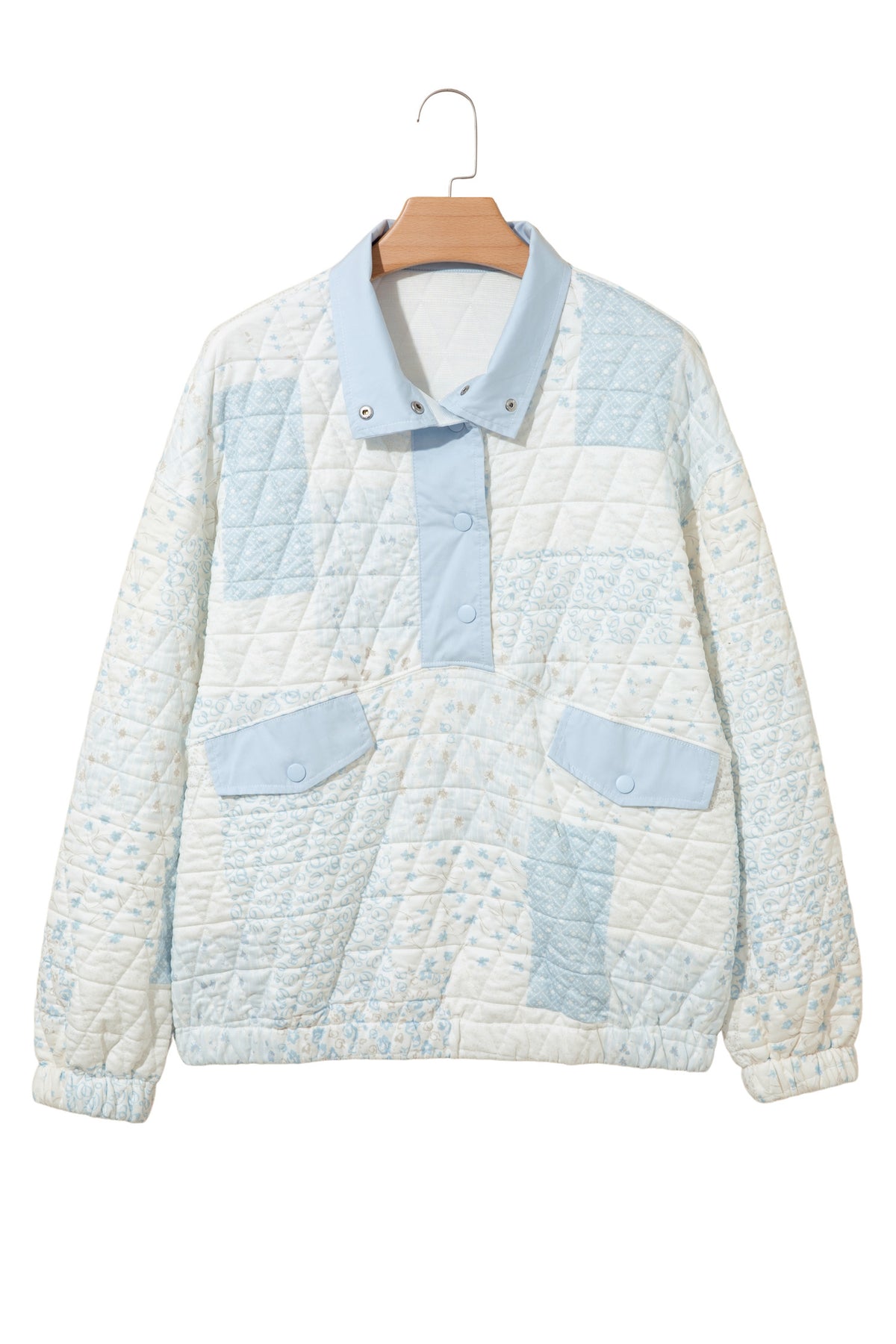 Floral Quilted Half Button Pocketed Pullover Sweatshirt - KaleaBoutique.com