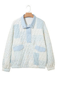 Floral Quilted Half Button Pocketed Pullover Sweatshirt - KaleaBoutique.com