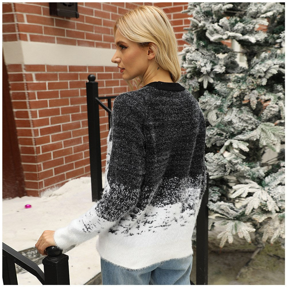 Women's Large Snowflake Gradient Christmas Fuzzy Pullover Sweater - KaleaBoutique.com