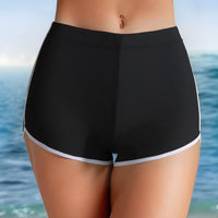 Women's Black Swim Shorts with White Contrast Trim - KaleaBoutique.com