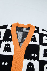 KaleaBoutique Stylish Geometric Ghost Print Drop Shoulder Knit Cardigan - KaleaBoutique.com