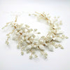 Big Bridal Floral Tiara, Wedding Clay Flower Headband, Ceramic Flower Hairpiece, Gold Wire Hair Wreath, Bridal Flower Branch Pearl Hairpiece - KaleaBoutique.com