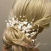 Big Bridal Floral Tiara, Wedding Clay Flower Headband, Ceramic Flower Hairpiece, Gold Wire Hair Wreath, Bridal Flower Branch Pearl Hairpiece - KaleaBoutique.com