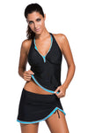 KaleaBoutique Stylish Black Contrast Trim Tankini Top with Swimsuit Skirt Tankini Set - KaleaBoutique.com