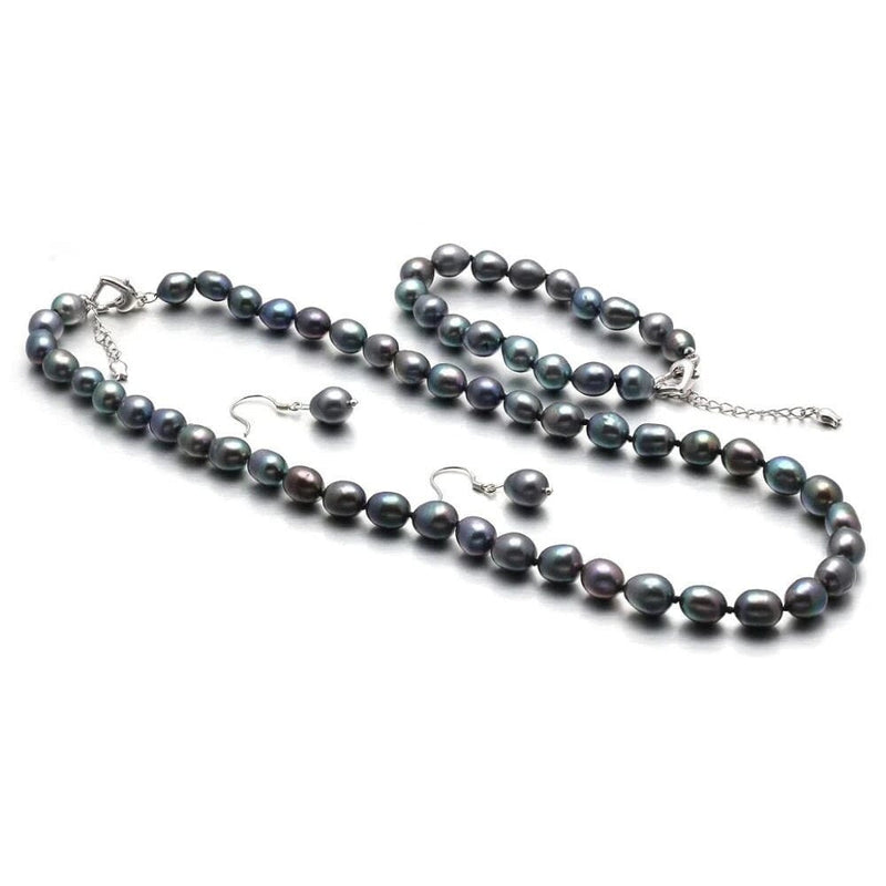Black Genuine Freshwater Pearl 4 PC Necklace Set, Natural Pearl Jewelry Set, Bridesmaid Black Cultured Pearl Necklace, Bracelet Jewelry Set - KaleaBoutique.com