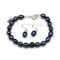 Black Genuine Freshwater Pearl 4 PC Necklace Set, Natural Pearl Jewelry Set, Bridesmaid Black Cultured Pearl Necklace, Bracelet Jewelry Set - KaleaBoutique.com
