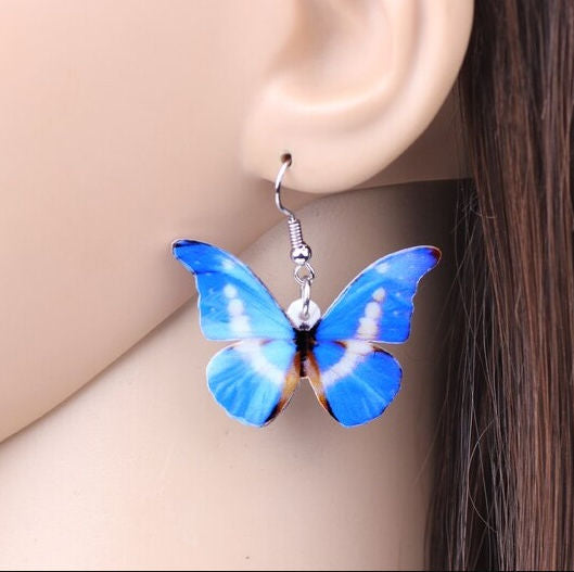 Realistic Butterfly Dangle Earrings, Women or Girl Romantic Casual Butterfly Fashion Earrings - KaleaBoutique.com