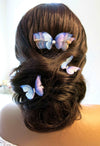 Blue Butterfly Chiffon Hair Comb and 2 Hairclips Set, Bridal Party Hairpiece, Butterfly Chiffon Dangle Earrings, Bridesmaid Wedding Hairclip - KaleaBoutique.com