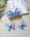 Blue Butterfly Chiffon Hair Comb and 2 Hairclips Set, Bridal Party Hairpiece, Butterfly Chiffon Dangle Earrings, Bridesmaid Wedding Hairclip - KaleaBoutique.com