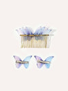 Blue Butterfly Chiffon Hair Comb and 2 Hairclips Set, Bridal Party Hairpiece, Butterfly Chiffon Dangle Earrings, Bridesmaid Wedding Hairclip - KaleaBoutique.com