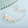Bouquet Bridal Ceramic Floral Necklace Set, White Clay Flowers and Pearls Necklace and Earrings 3 Piece Set - KaleaBoutique.com