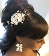 Bouquet Ceramic Flower Hair Comb, Bridal White Flower Bridal Hairpiece, Wedding Porcelain Floral Head Piece, Bridesmaid Necklace or Earrings - KaleaBoutique.com