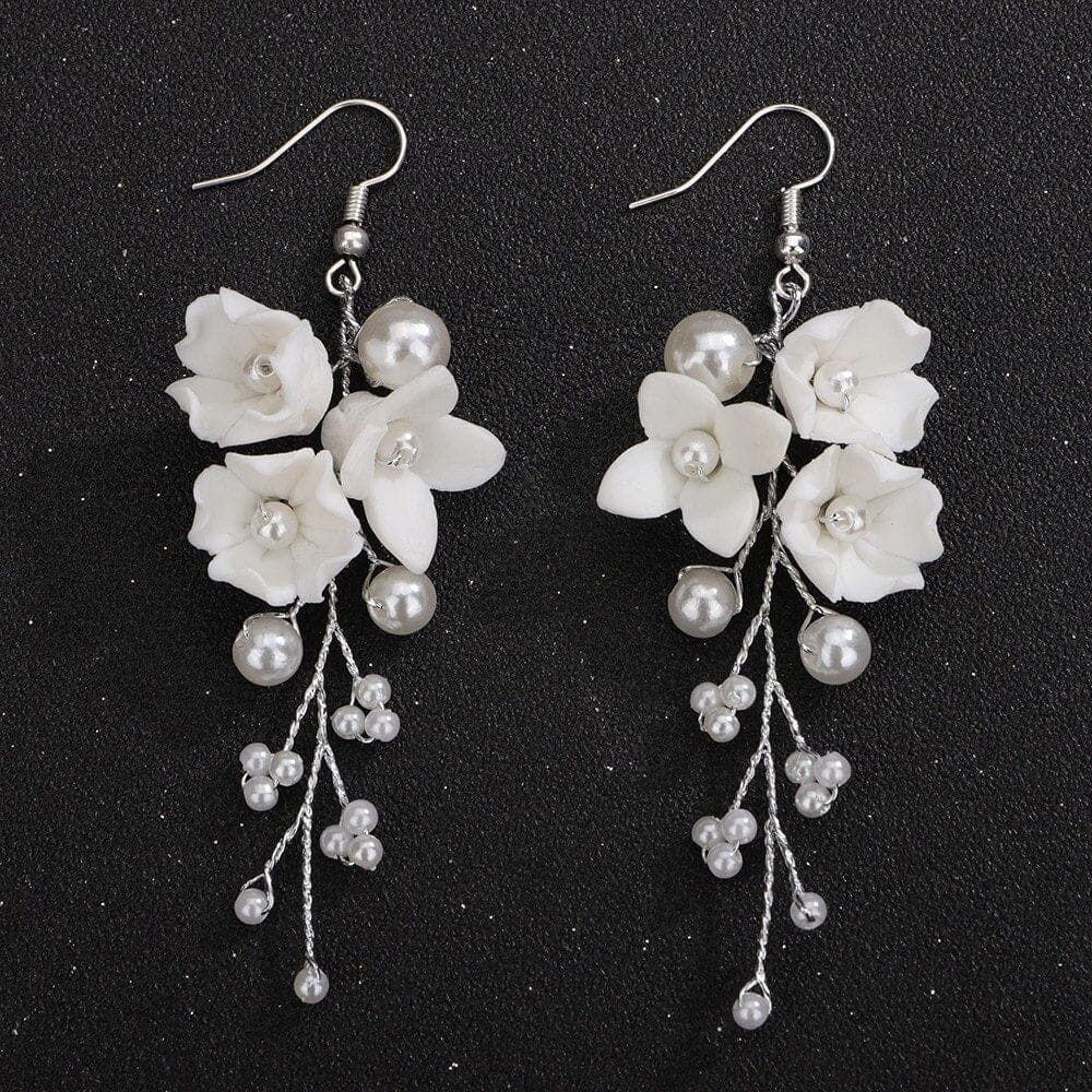 Bouquet Ceramic Flower Hair Comb, Bridal White Flower Bridal Hairpiece, Wedding Porcelain Floral Head Piece, Bridesmaid Necklace or Earrings - KaleaBoutique.com