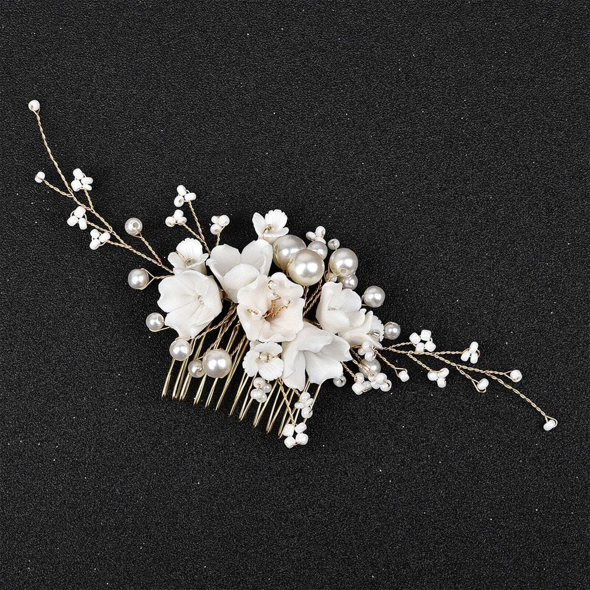 Bouquet Ceramic Flower Hair Comb, Bridal White Flower Bridal Hairpiece, Wedding Porcelain Floral Head Piece, Bridesmaid Necklace or Earrings - KaleaBoutique.com