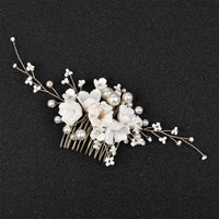 Bouquet Ceramic Flower Hair Comb, Bridal White Flower Bridal Hairpiece, Wedding Porcelain Floral Head Piece, Bridesmaid Necklace or Earrings - KaleaBoutique.com