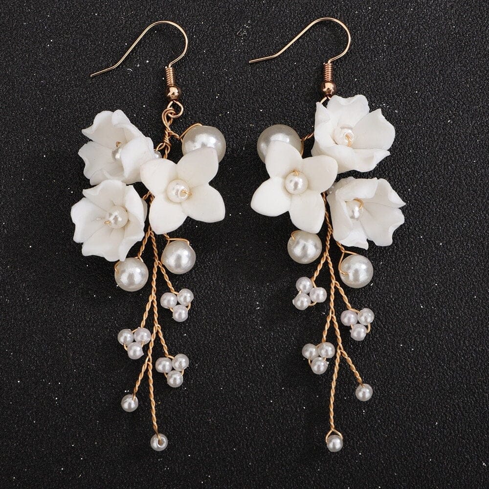 Bouquet Ceramic Flower Hair Comb, Bridal White Flower Bridal Hairpiece, Wedding Porcelain Floral Head Piece, Bridesmaid Necklace or Earrings - KaleaBoutique.com