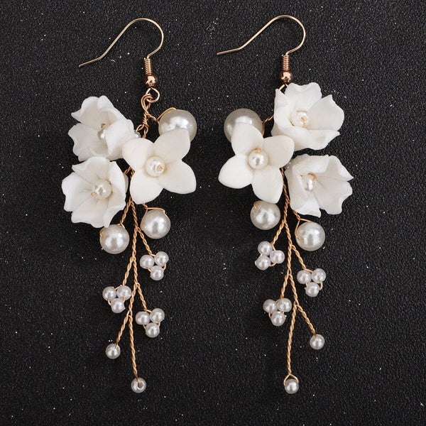 Bouquet Ceramic Flower Hair Comb, Bridal White Flower Bridal Hairpiece, Wedding Porcelain Floral Head Piece, Bridesmaid Necklace or Earrings - KaleaBoutique.com