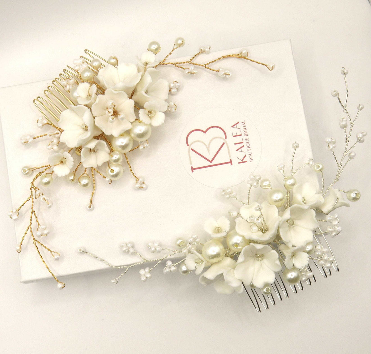 Bouquet Ceramic Flower Hair Comb, Bridal White Flower Bridal Hairpiece, Wedding Porcelain Floral Head Piece, Bridesmaid Necklace or Earrings - KaleaBoutique.com