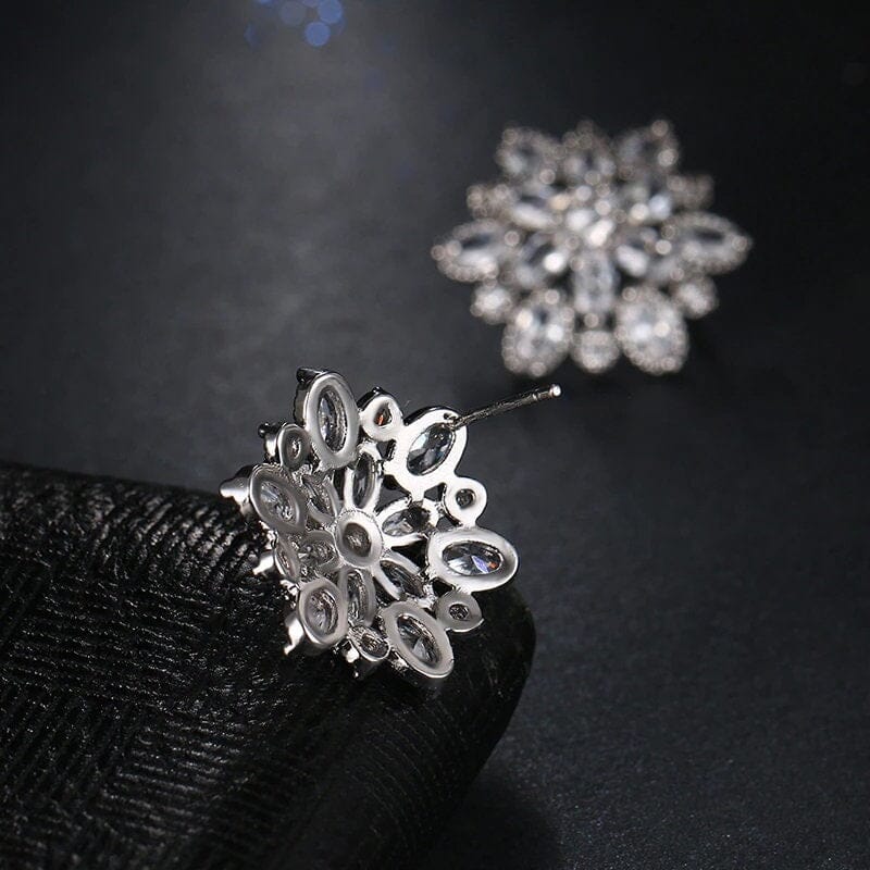 Bridal Fashion Crystal Earrings, Clear CZ Crystal Flower Studs, Bridesmaid Large Crystal Stud Earrings, Floral Wedding Earrings - KaleaBoutique.com