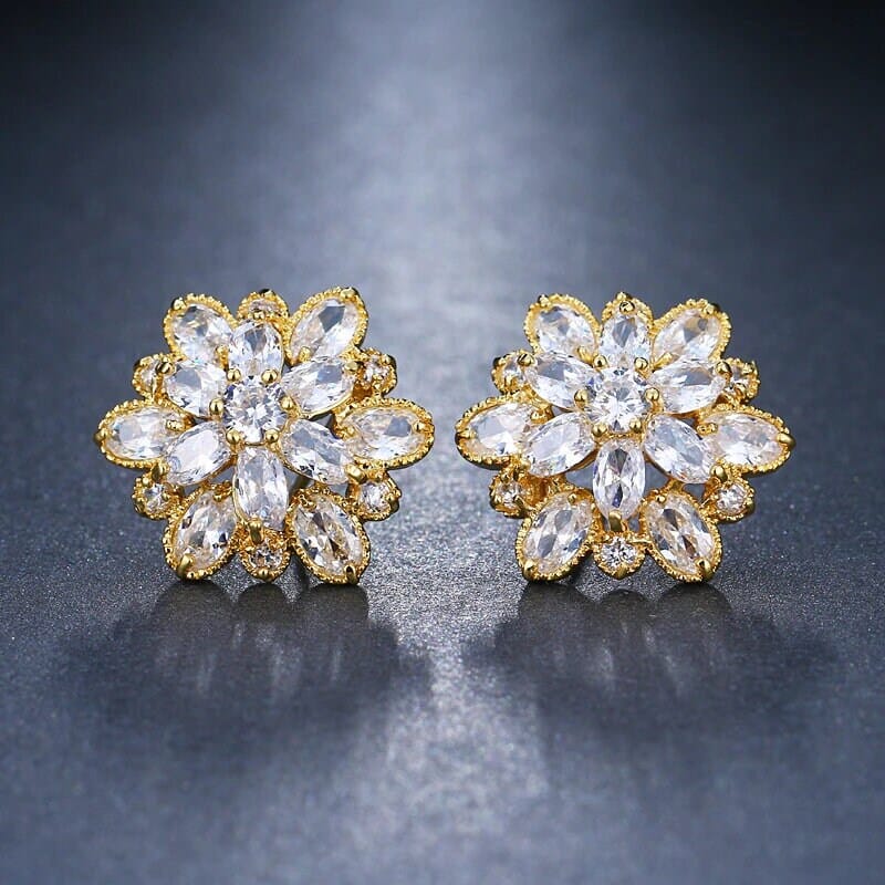 Bridal Fashion Crystal Earrings, Clear CZ Crystal Flower Studs, Bridesmaid Large Crystal Stud Earrings, Floral Wedding Earrings - KaleaBoutique.com