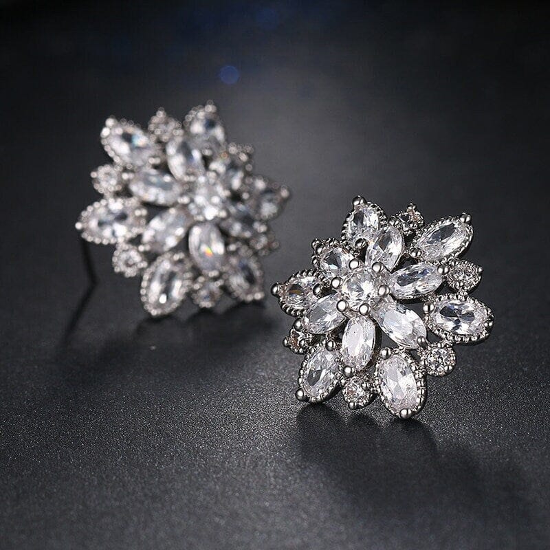Bridal Fashion Crystal Earrings, Clear CZ Crystal Flower Studs, Bridesmaid Large Crystal Stud Earrings, Floral Wedding Earrings - KaleaBoutique.com