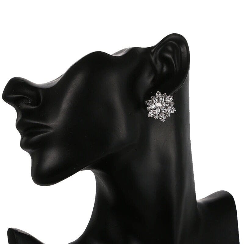 Bridal Fashion Crystal Earrings, Clear CZ Crystal Flower Studs, Bridesmaid Large Crystal Stud Earrings, Floral Wedding Earrings - KaleaBoutique.com