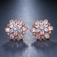Bridal Fashion Crystal Earrings, Clear CZ Crystal Flower Studs, Bridesmaid Large Crystal Stud Earrings, Floral Wedding Earrings - KaleaBoutique.com