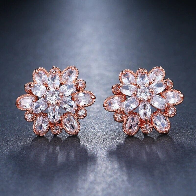 Bridal Fashion Crystal Earrings, Clear CZ Crystal Flower Studs, Bridesmaid Large Crystal Stud Earrings, Floral Wedding Earrings - KaleaBoutique.com
