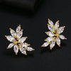 Bridal 14K Gold Plated Crystal Leaf Studs, Crystal CZ Gem Floral Earrings, Wedding Bridesmaid Earrings or Necklace - KaleaBoutique.com