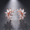 Bridal 14K Gold Plated Crystal Leaf Studs, Crystal CZ Gem Floral Earrings, Wedding Bridesmaid Earrings or Necklace - KaleaBoutique.com