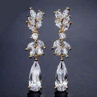 Bridal 14K Gold Plated CZ Diamond Earrings, Crystal Dangle Teardrop Studs, Bridesmaid Fashion Diamond Gem Stud Earrings - KaleaBoutique.com
