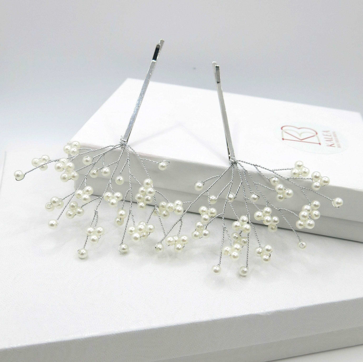 Bridal 2 PC Pearl Bobby Pin Hairpin Set, Wedding Floral Wire Pearl Bobby Hairpins, Bridesmaid Pearl Wire Hairpiece, Gold or Silver (Set of 2 PC) - KaleaBoutique.com