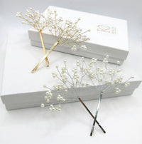 Bridal 2 PC Pearl Bobby Pin Hairpin Set, Wedding Floral Wire Pearl Bobby Hairpins, Bridesmaid Pearl Wire Hairpiece, Gold or Silver (Set of 2 PC) - KaleaBoutique.com