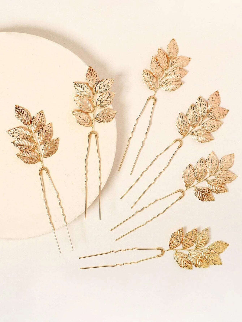 Bridal Gold Leaf 3 PC Hairpin Set, Greek Goddess Hair Pins, Delicate Wedding Head Piece Gold Leaf Hairpin Hair Accessory, Set of 3 - KaleaBoutique.com