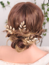 Bridal Gold Leaf 3 PC Hairpin Set, Greek Goddess Hair Pins, Delicate Wedding Head Piece Gold Leaf Hairpin Hair Accessory, Set of 3 - KaleaBoutique.com