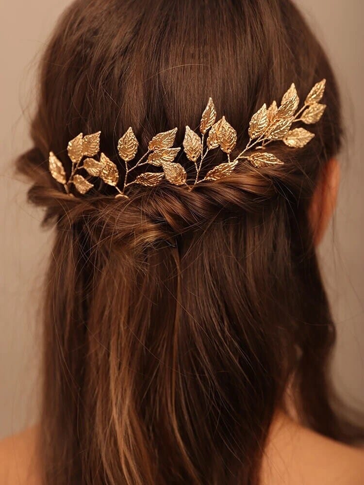 Bridal Gold Leaf 3 PC Hairpin Set, Greek Goddess Hair Pins, Delicate Wedding Head Piece Gold Leaf Hairpin Hair Accessory, Set of 3 - KaleaBoutique.com