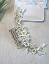 Bridal Abalone Flower Pearl Hair Comb, Wedding Floral Off White Hair Comb, Bridesmaid Floral Ivory Hair Comb Tiara - KaleaBoutique.com