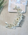 Bridal Abalone Flower Pearl Hair Comb, Wedding Floral Off White Hair Comb, Bridesmaid Floral Ivory Hair Comb Tiara - KaleaBoutique.com