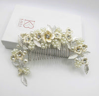 Bridal Abalone Flower Pearl Hair Comb, Wedding Floral Off White Hair Comb, Bridesmaid Floral Ivory Hair Comb Tiara - KaleaBoutique.com