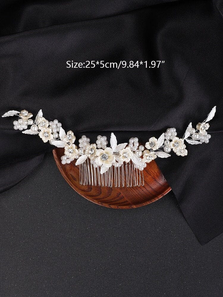 Bridal Abalone Flower Pearl Hairpiece, Wedding Floral Off White Hair Comb, Bridesmaid Floral Ivory Hair Comb Tiara, Flower Gem Headpiece - KaleaBoutique.com