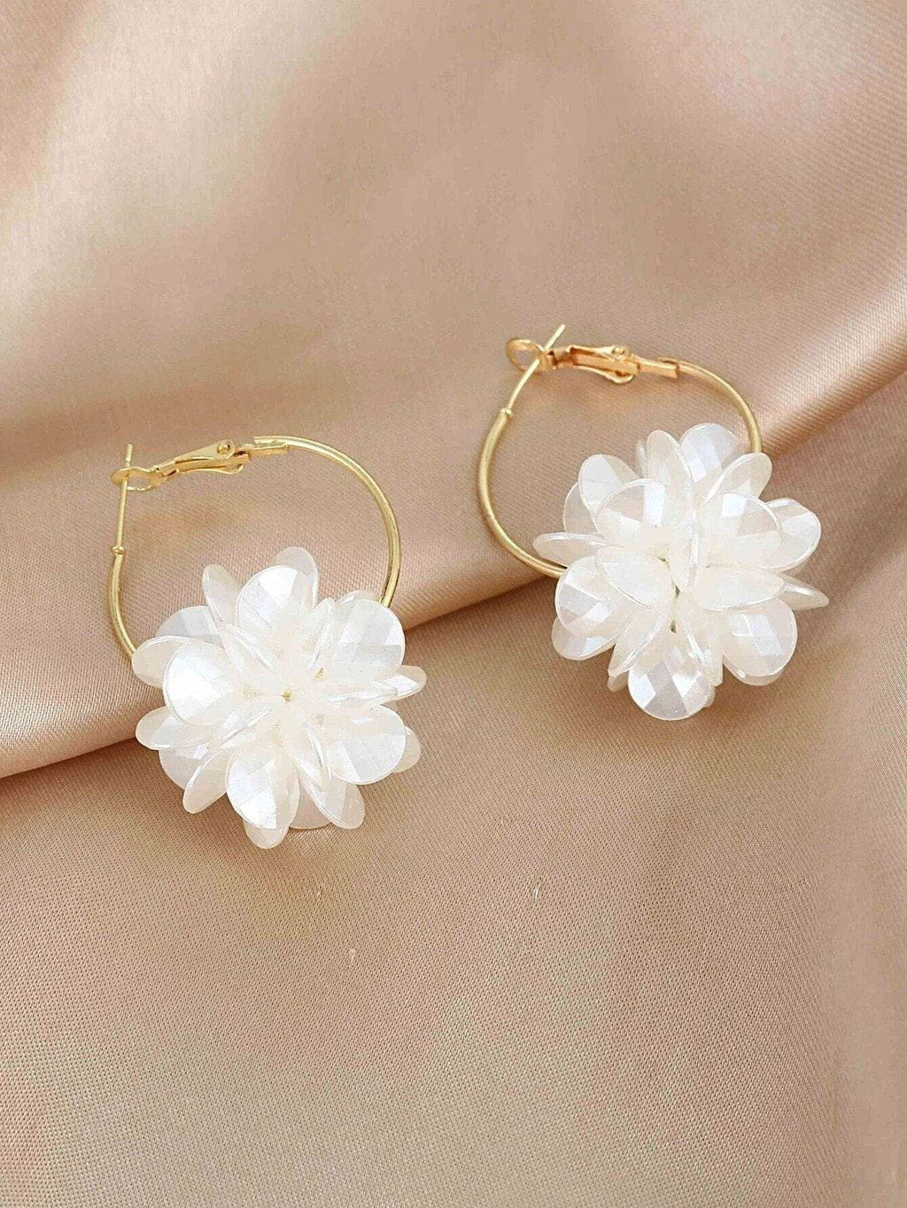 Bridal Abalone Pearl Flower Hoop Earrings, Wedding Bridesmaid Latch Omega Back Hooped Earrings, Bride Fashion Hooped Floral Studs - KaleaBoutique.com