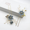 Bridal Blue Flower 2 PC Hairpin Set, Wedding Fabric Blue Floral Pearl Hairpiece, Bridesmaid Blue Flower Hairpin, Bride Flower Blue Hairpin - KaleaBoutique.com