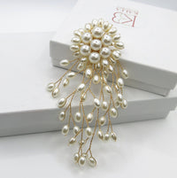 Bridal Bouquet Cascade Pearl Brooch, Hand Wired Wedding Pearl Broach, Bridesmaid Gold Wire Broach Jewelry, Multi Strand Pearl Cluster Broach - KaleaBoutique.com