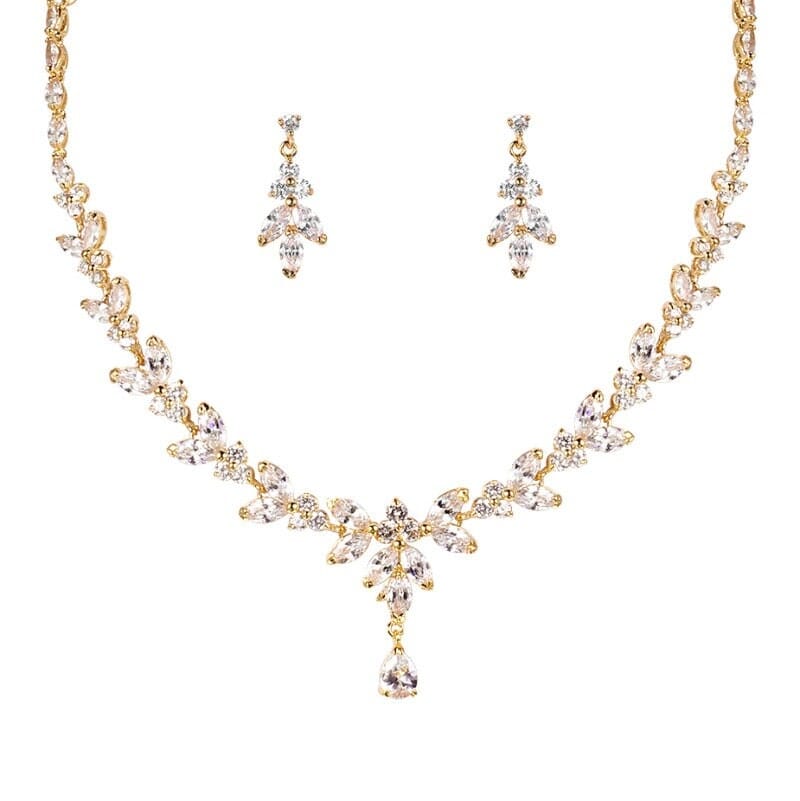 Bridal Crystal 3 PC Jewelry Set, Crystal Y-Necklace and Earrings Set, Wedding Necklace for Bride, 14K Gold Plated - KaleaBoutique.com